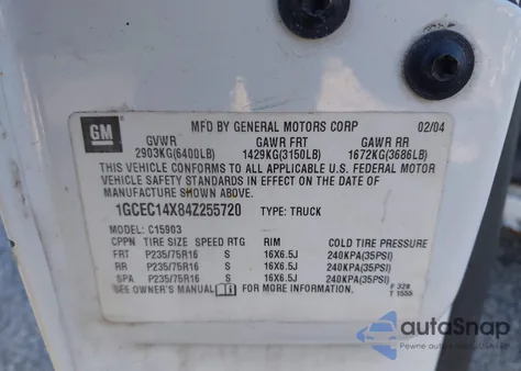 2004 Chevrolet Silverado 1500 Work Truck из США, поврежденный, VIN 1GCEC14X84Z255720